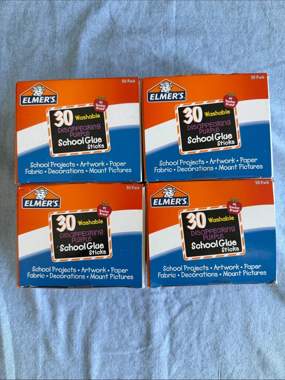 4 boxes of Elmer's 30 Pack Disappearing Purple School Glue Sticks - new sealed